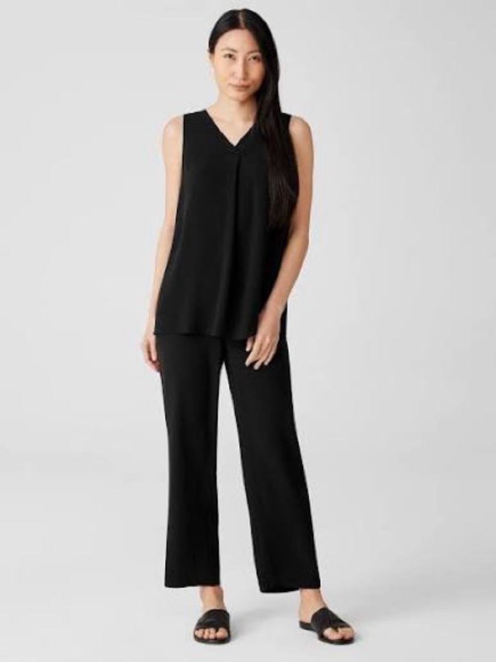 Eileen Fisher Black Silk Georgette Pant Straight Leg Size 10